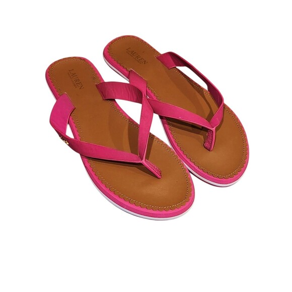 Lauren Ralph Lauren Ryanne Pink Leather Flip Flop Sandals Size 10 Summer Beach - Picture 7 of 9